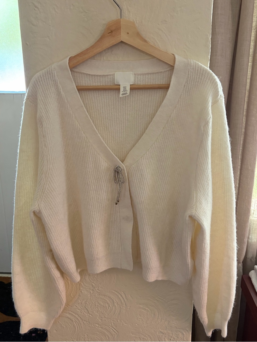 H&M Cream V-Neck Knit Cardigan with Toggle Tie